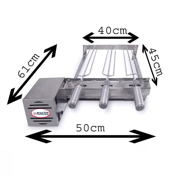 Imagem de Brasa Grill Tradicional Único Andar Gira 3 Espetos Churrasqueira Elétrica Giratória + Espalha Brasa