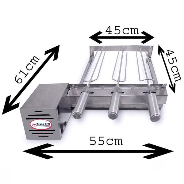 Imagem de Brasa Grill Tradicional Único Andar Gira 3 Espetos para Pré Moldadas de 45cm Espaço Interno Largura