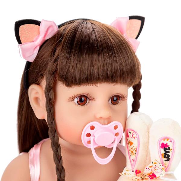 Imagem de Brastoy Bebê Reborn Boneca Menina 100% Silicone Olhos Castanhos Original 48cm