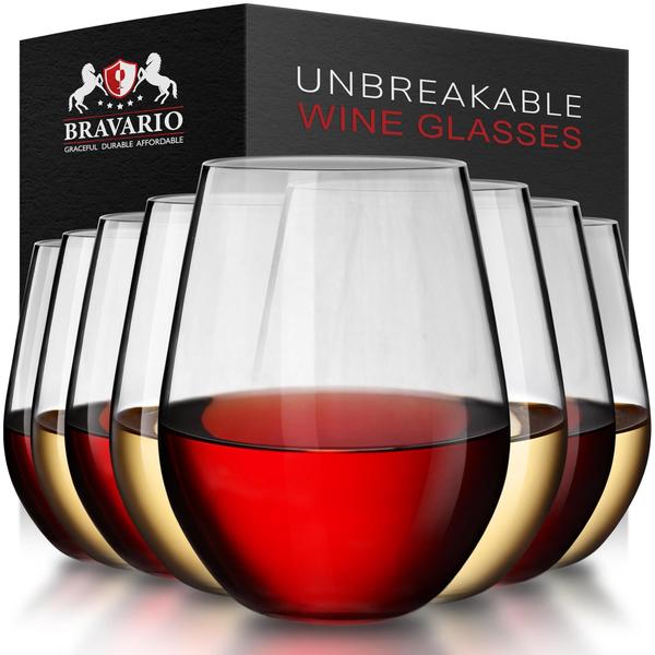 Imagem de Bravario Unbreakable Stemless Plastic Wine Glasses   reutilizáveis  de plástico tritan à prova de quebra 100%  de lavagem de pratos  sem BPA Incrível para  Indoor & Outdoor 20 oz, conjunto de 8