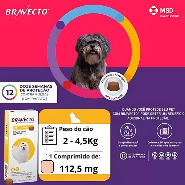 Imagem de Bravecto Antipulgas E Carrapatos Comprimido P/cães 2 A 4,5kg Mastigável 