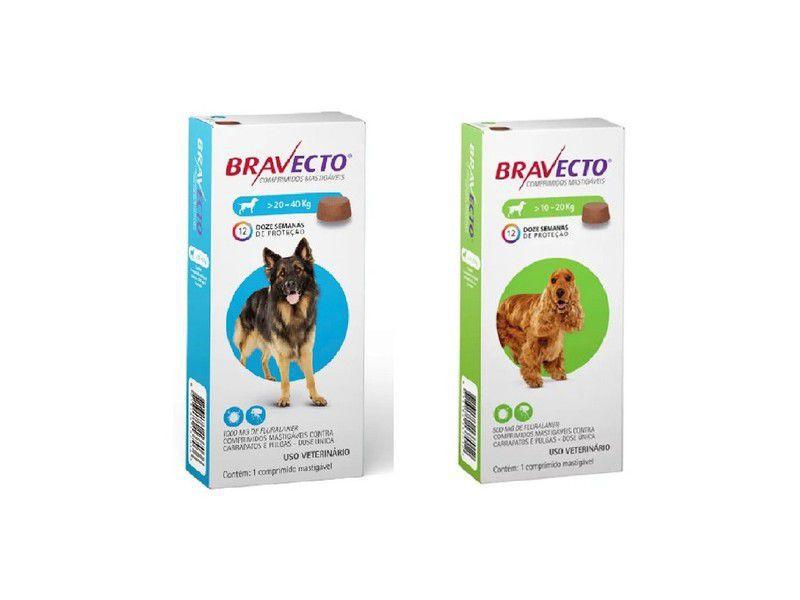 Imagem de Bravecto Cães Combo 2 Un 1 X De 10 A 20Kg E 1 De 20 A 40Kg