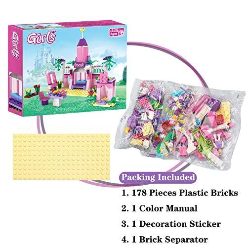 Imagem de Brick Story Girls Princess Castle Building Blocks Toys Pink Palace Fairy Castle Building Set Buildable Girls Friends Playset para crianças de 7 a 9 anos 6-10 e acima, 178 Peças