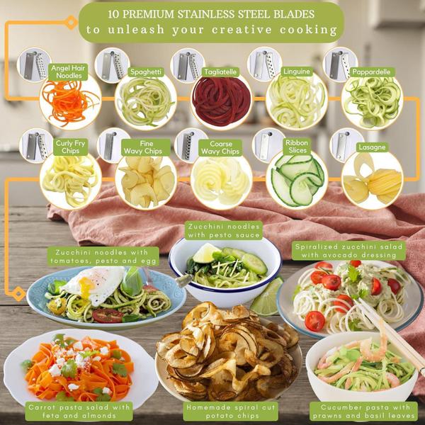 Brieftons Espiralizador De Vegetais De Mesa Com 10 Lâminas Imagem de Brieftons Espiralizador De Vegetais De Mesa Com 10 Lâminas