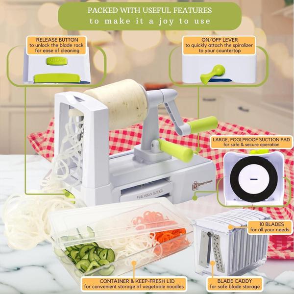 Brieftons Espiralizador De Vegetais De Mesa Com 10 Lâminas Imagem de Brieftons Espiralizador De Vegetais De Mesa Com 10 Lâminas
