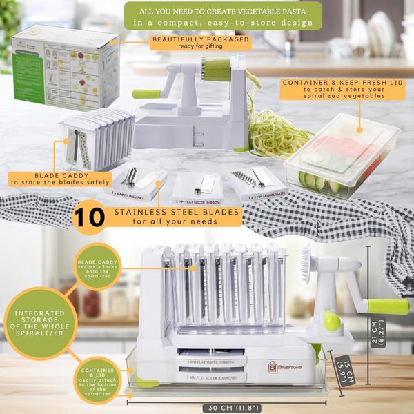 Brieftons Espiralizador De Vegetais De Mesa Com 10 Lâminas Imagem de Brieftons Espiralizador De Vegetais De Mesa Com 10 Lâminas