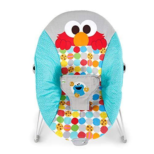 Imagem de Bright Começa Vila Sésamo Eu vejo Elmo! 3-Point Harness Vibrating Baby Bouncer com barra