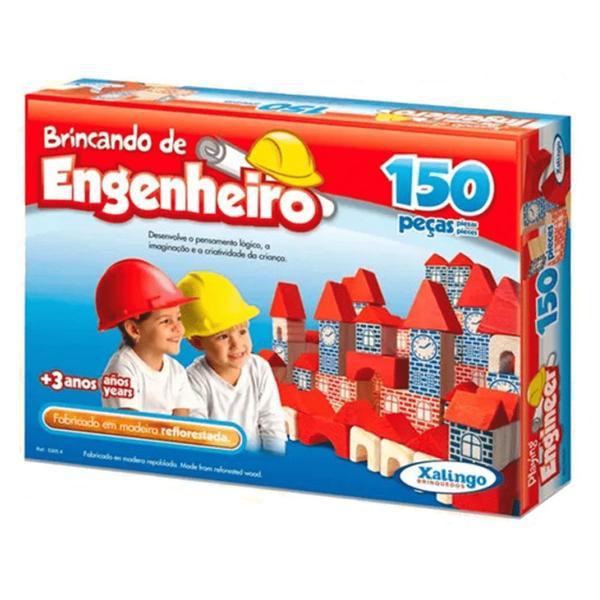 Imagem de Brincando De Engenheiro 150 Peças Castelinho Madeira Xalingo