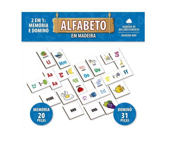 Imagem de Brinquedo Alfabeto Domino e Memoria Pedagógico Madeira Pais e Filhos