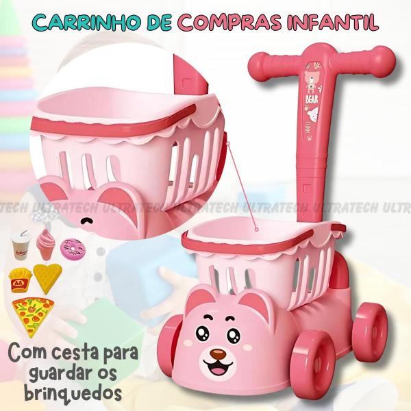 Imagem de Brinquedo Andador Cestinha Carrinho Compras Crianças Com Peças Brinquedos Corte Frutas Legumes Jogo Casa Brincar Presentes MeninosMeninas