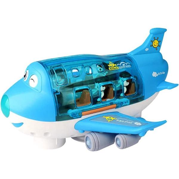 Imagem de Brinquedo Avião Azul  Musical Infantil Com Luzes Gira Bate Volta