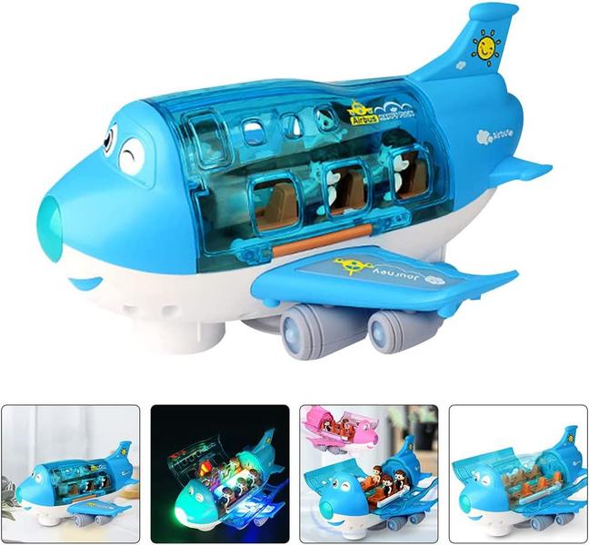 Imagem de Brinquedo Avião Azul  Musical Infantil Com Luzes Gira Bate Volta