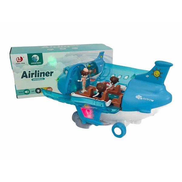 Imagem de Brinquedo avião com mini bonecos anda, luz e gira- Azul