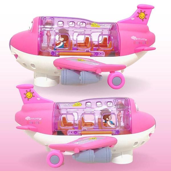 Imagem de Brinquedo Avião Rosa Musical Infantil Com Luzes Gira Bate Volta Menina