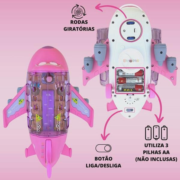 Imagem de Brinquedo Avião Rosa  Musical Infantil Com Luzes Gira Bate Volta Menina