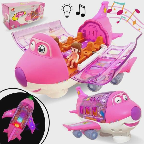 Brinquedo Avião Rosa Musical Infantil Com Luzes Gira Bate Volta Menina - Toy King Imagem de Brinquedo Avião Rosa Musical Infantil Com Luzes Gira Bate Volta Menina