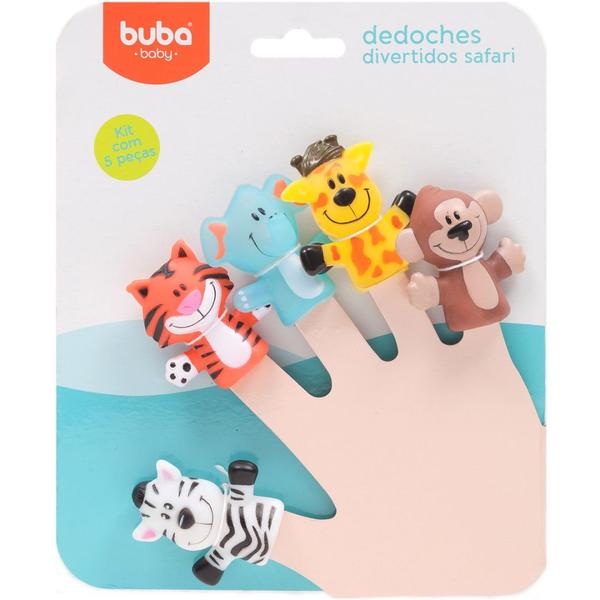 Imagem de Brinquedo Baby 10 Fantoches de Dedo Bichos Fazenda e Safari Infantil Buba