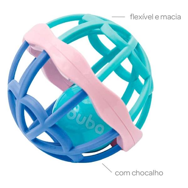 Imagem de Brinquedo Baby Ball Cute Collors Para Bebê Macio Com Chocalho Rosa e Verde Buba