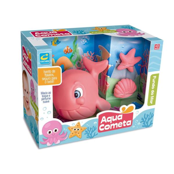 Imagem de Brinquedo Banho Kit Baleia Rosa Fundo Do Mar +3 Meses Cometa