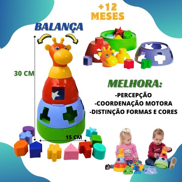 Imagem de Brinquedo Bebê Menino Menina Kit Educativo Encaixe kit Cubo + Girafa