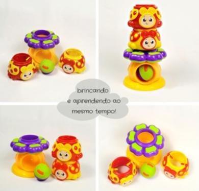 Imagem de Brinquedo bebe Torre Joaninha com Bolinha Chocalho Educativo Didatico Montar