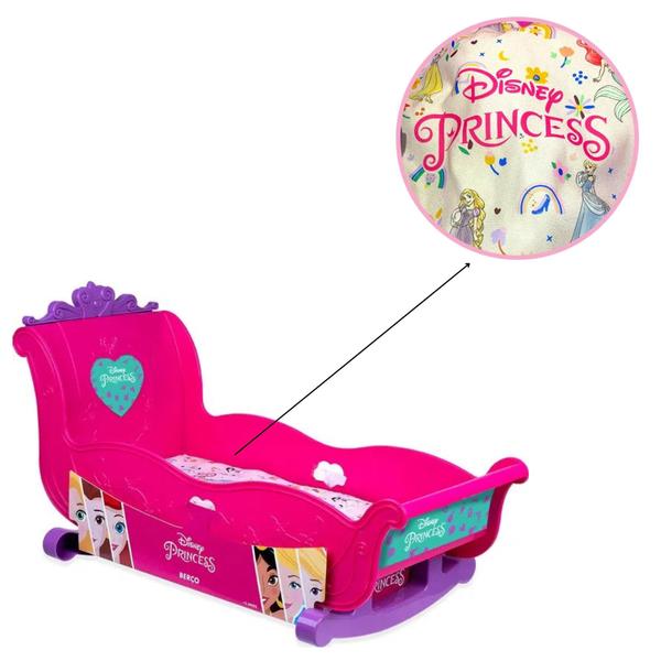 Imagem de Brinquedo Bercinho para Bonecas Princesas Disney 36 cm Plástico Rosa Cotiplas - 2455