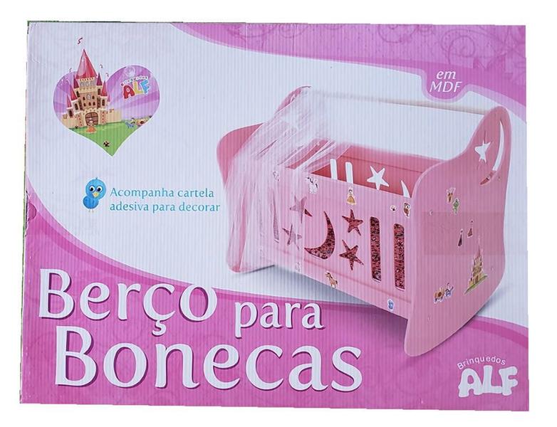 Imagem de Brinquedo Berço para bonecas grande rosa com enxoval Alf