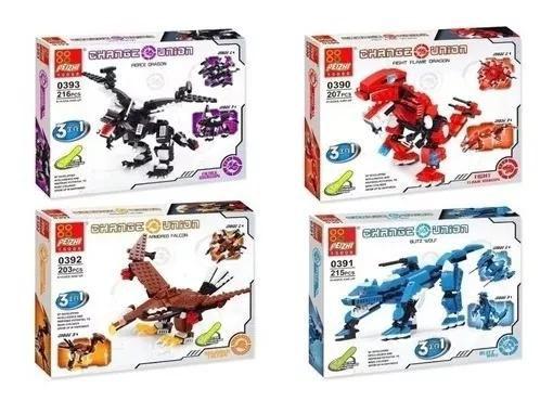 Imagem de Brinquedo Blocos De Montar 3 Em 1 Dragão Dinossauro Robô Aeronave Animais Brinquedo Transformer