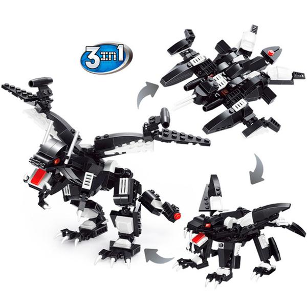 Imagem de Brinquedo Blocos De Montar 3 Em 1 Dragão Dinossauro Robô Aeronave Animais Brinquedo Transformer