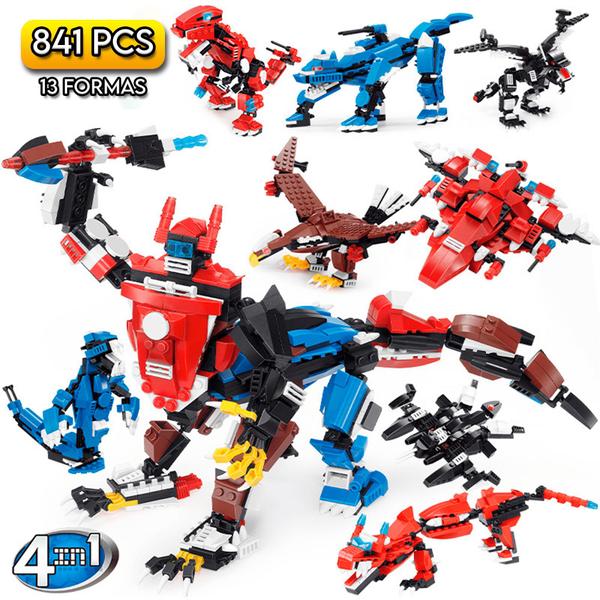 Imagem de Brinquedo Blocos De Montar 3 Em 1 Dragão Dinossauro Robô Aeronave Animais Brinquedo Transformer