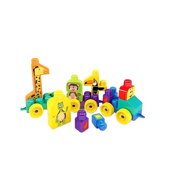 Brinquedo Blocos De Montar Grande Infantil Trem Puxa Zoo 1947