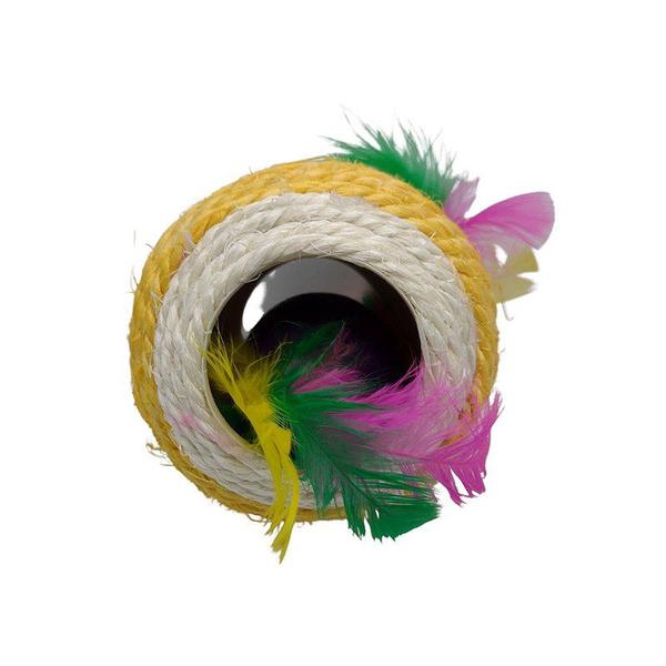 Imagem de Brinquedo Bola de Sisal Jumbo Oca com Penas - Amarela