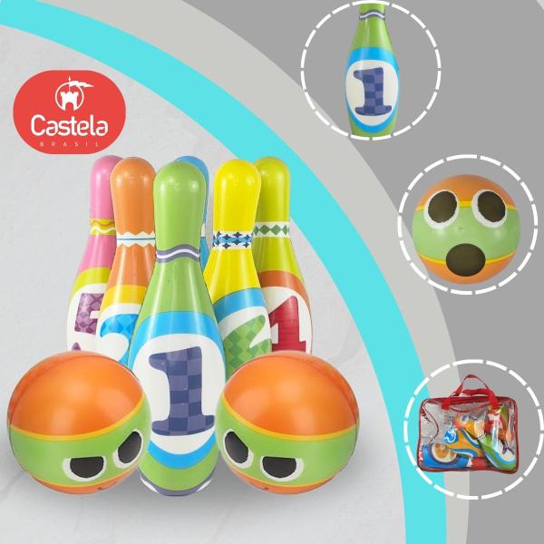 Brinquedo Boliche Educativo Infantill 6 Pinos 2 Bolas Intuitivo Macio Castela - CASTELA BRASIL Imagem de Brinquedo Boliche Educativo Infantill 6 Pinos 2 Bolas Intuitivo Macio Castela