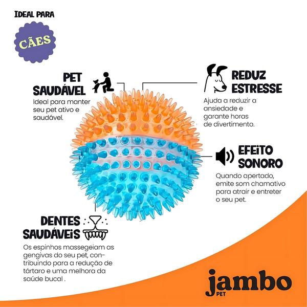 Imagem de Brinquedo Bolinha Grande Interativa Resistente com Apito para Cães - Jambo Pet Cor Azul e Laranja