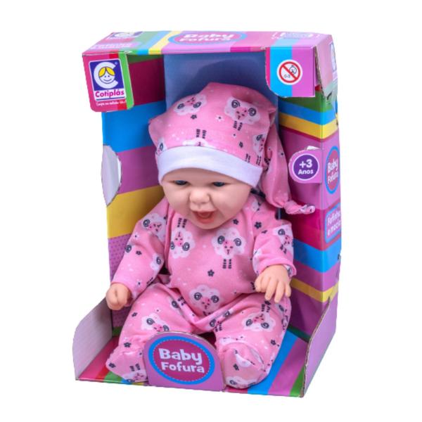 Imagem de Brinquedo Boneca Baby Fofura com Pijaminha e Touca Plástico Vinil Corpo Macio Cotiplas - 2587