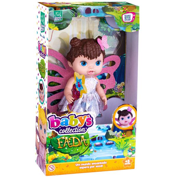 Imagem de Brinquedo Boneca Bebê Fadinha Morena Menina Com Asinha Nenem Borboleta Presente - Super Toys