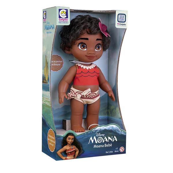 Imagem de Brinquedo Boneca Bebê Princesa Disney Moana 36cm em Plástico Vinil com Cabelos Realista Cotiplas - 2504