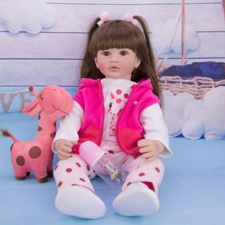 Imagem de Brinquedo boneca bebe reborn  corpo de silicone com girafinha de pelúcia