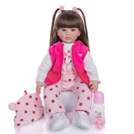 Imagem de Brinquedo boneca bebe reborn  corpo de silicone com girafinha de pelúcia