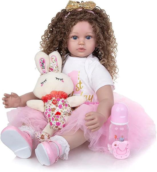 Imagem de Brinquedo Boneca Bebê Reborn Realista Princesa Aurora 1º Aniversario coelhinho