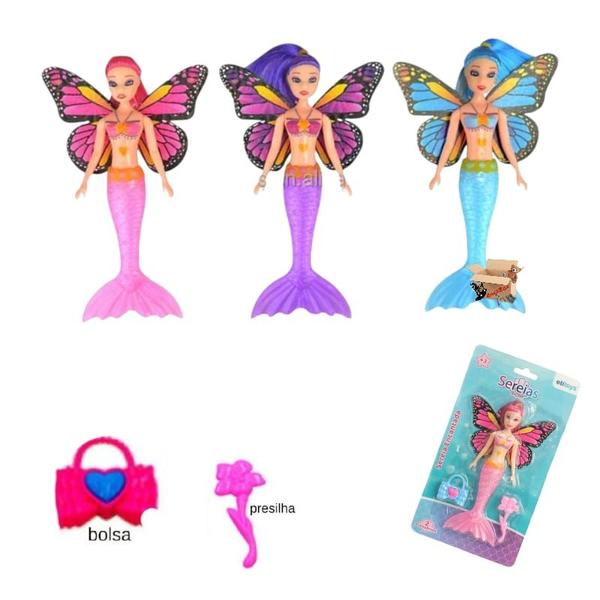 Imagem de Brinquedo Boneca Bonequinha Sereia Encantada Com Acessórios 20 Cm - Etitoys