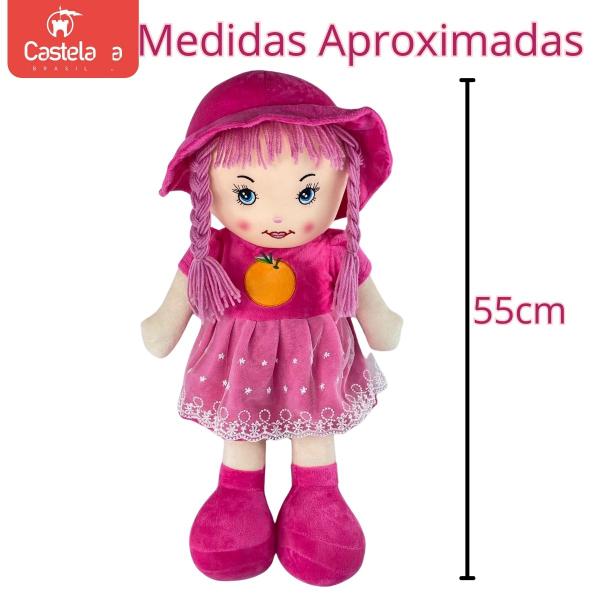 Imagem de Brinquedo Boneca de Pano Pelúcia Infantil Laranja Rosa Castela