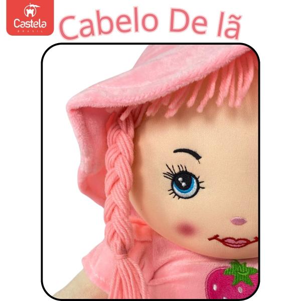 Imagem de Brinquedo Boneca de Pano Pelúcia Infantil Morango Rosa Claro Castela