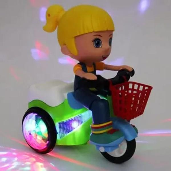 Imagem de Brinquedo Boneca e Boneco Triciclo Motoqueiro Empina E Gira 360 Com Luzes E Sons