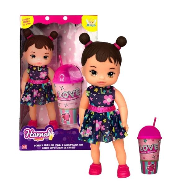 Imagem de Brinquedo Boneca Hannah Menina Suquinho Com Copo e Canudo