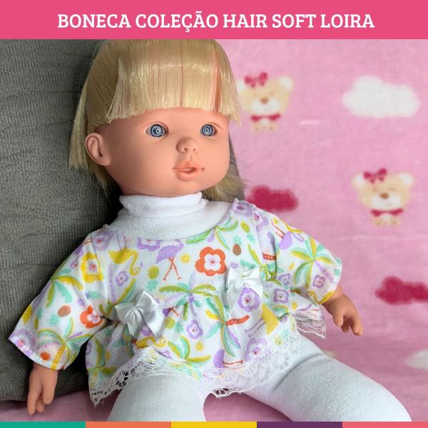 Imagem de Brinquedo Boneca Mini Bebê Hair Soft Loira Vinil E Tecido