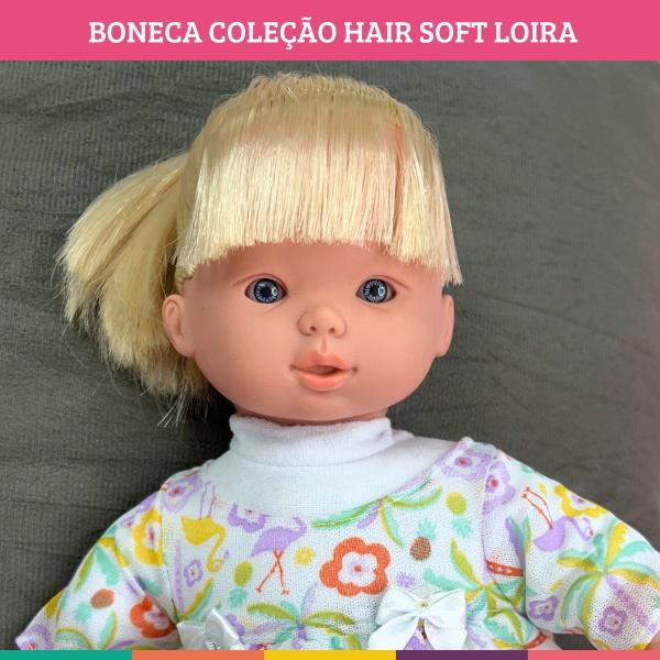 Imagem de Brinquedo Boneca Mini Bebê Hair Soft Loira Vinil E Tecido