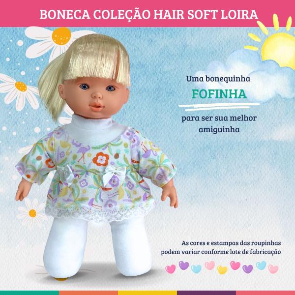 Imagem de Brinquedo Boneca Mini Bebê Hair Soft Loira Vinil E Tecido