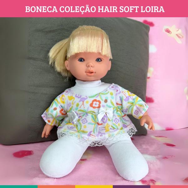 Imagem de Brinquedo Boneca Mini Bebê Hair Soft Loira Vinil E Tecido