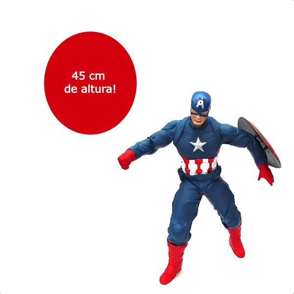 Imagem de Brinquedo Boneco Capitão América Gigante 45Cm com Escudo Articulado Infantil Revolution Mimo Toys - 0514